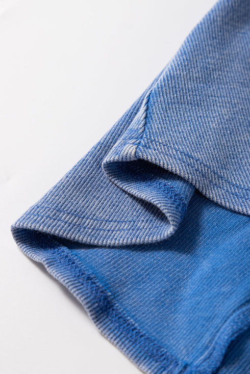 Sky Blue Mineral Wash Ribbed Notch Neck Tank Top