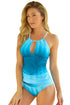 Sky Blue Oceanic Gradient Color Peekaboo Halter Tankini Swimsuit