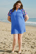 Sky Blue Plus Size Floral Embroidered Puff Sleeve Gingham Mini Dress
