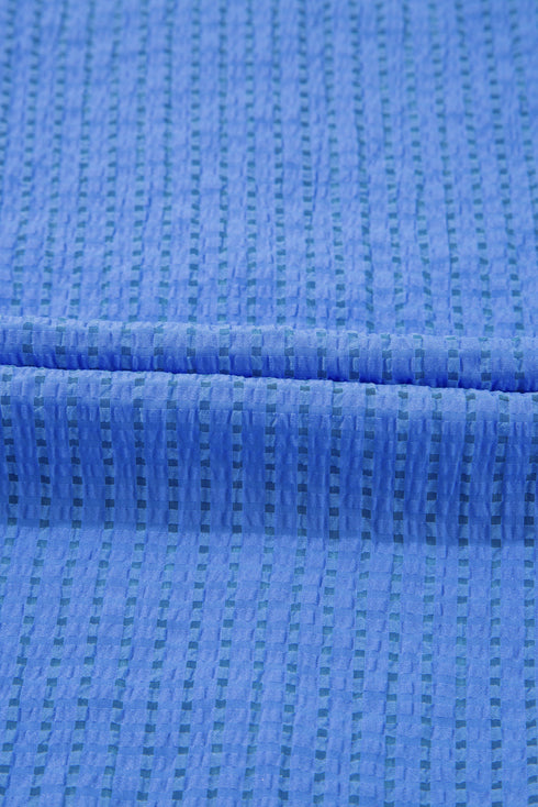 Sky Blue Plus Size Floral Embroidered Puff Sleeve Gingham Mini Dress