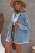 Sky Blue Pocket Raw Hem Buttoned Denim Jacket