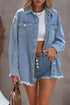 Sky Blue Pocket Raw Hem Buttoned Denim Jacket