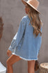 Sky Blue Pocket Raw Hem Buttoned Denim Jacket