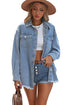 Sky Blue Pocket Raw Hem Buttoned Denim Jacket
