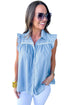 Sky Blue Ric Rac Trim Frilly Sleeveless Shirt