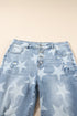 Sky Blue Star Printed Multi Buttons Slit Knee Destroyed Plus Size Jeans