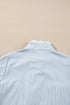 Sky Blue Stripe Frilled Trim Button Up Long Sleeve Shirt