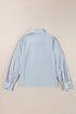 Sky Blue Stripe Frilled Trim Button Up Long Sleeve Shirt