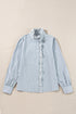 Sky Blue Stripe Frilled Trim Button Up Long Sleeve Shirt