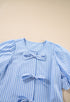 Sky Blue Striped Bowknot Detail Puffy Sleeve Top and Shorts 2Pcs Set