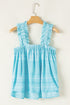 Sky Blue Tribal Pattern Print Ruffled Wide Straps Loose Tank Top