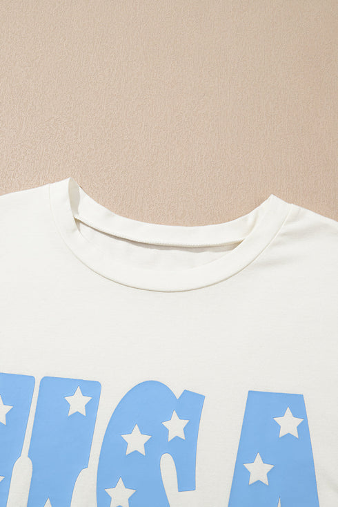 Sky Blue USA Graphic Crewneck Plus Size Patriotic Tee