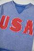 Sky Blue USA Patch Mineral Wash Notch V Neck Vintage Graphic T Shirt