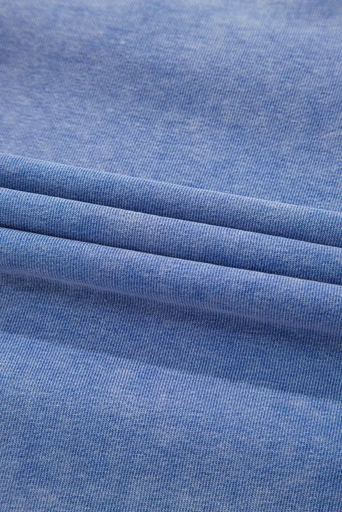 Sky Blue USA Patch Mineral Wash Notch V Neck Vintage Graphic T Shirt