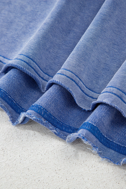 Sky Blue USA Patch Mineral Wash Notch V Neck Vintage Graphic T Shirt