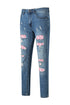 Sky Blue Valentine'S Day Heart Patchwork Jeans