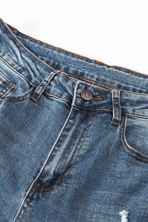 Sky Blue Valentine'S Day Heart Patchwork Jeans