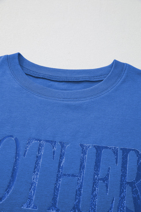 Sky Blue Vintage MOTHERHOOD Letter Graphic T Shirt