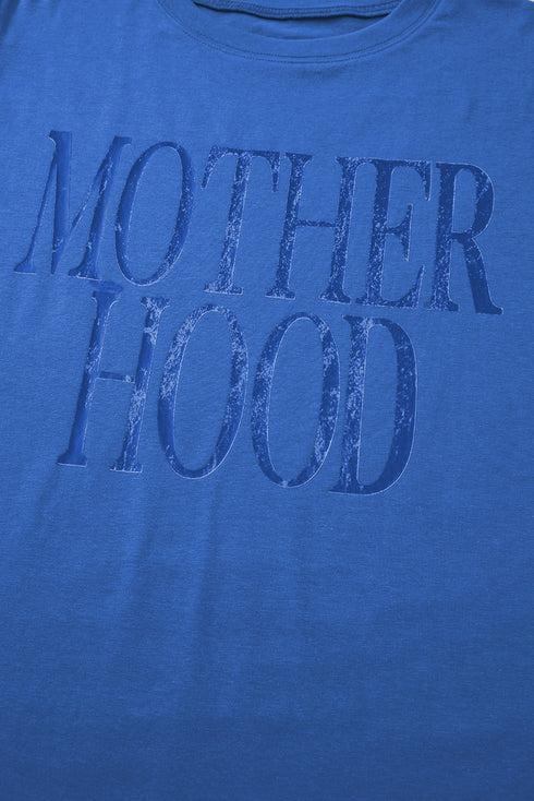 Sky Blue Vintage MOTHERHOOD Letter Graphic T Shirt