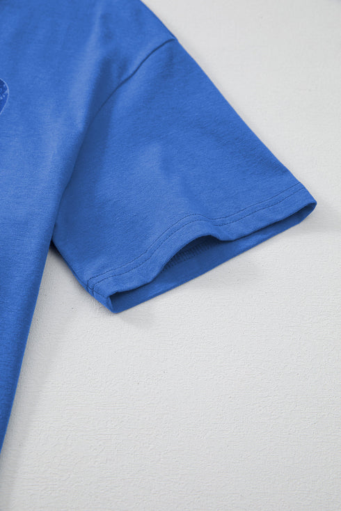 Sky Blue Vintage MOTHERHOOD Letter Graphic T Shirt