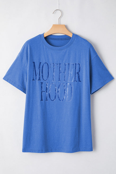 Sky Blue Vintage MOTHERHOOD Letter Graphic T Shirt