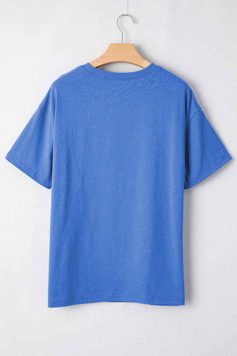 Sky Blue Vintage MOTHERHOOD Letter Graphic T Shirt