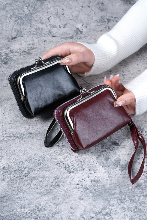 Sleek Minimalist Smooth Vegan Leather Zippered Pouch Wristlet