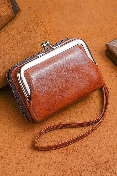 Sleek Minimalist Smooth Vegan Leather Zippered Pouch Wristlet