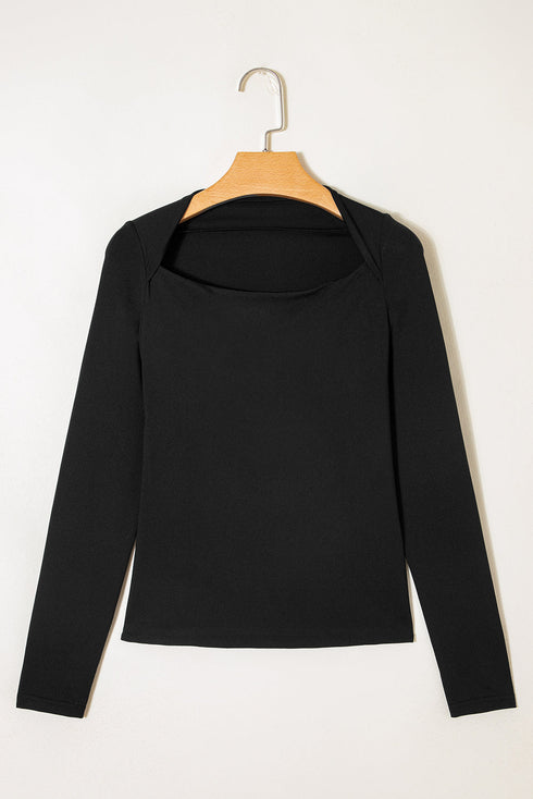 Sleek Square Neck Long Sleeve Fitted Top