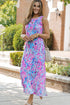 Sleeveless Abstract Print Side Slit Maxi Dress