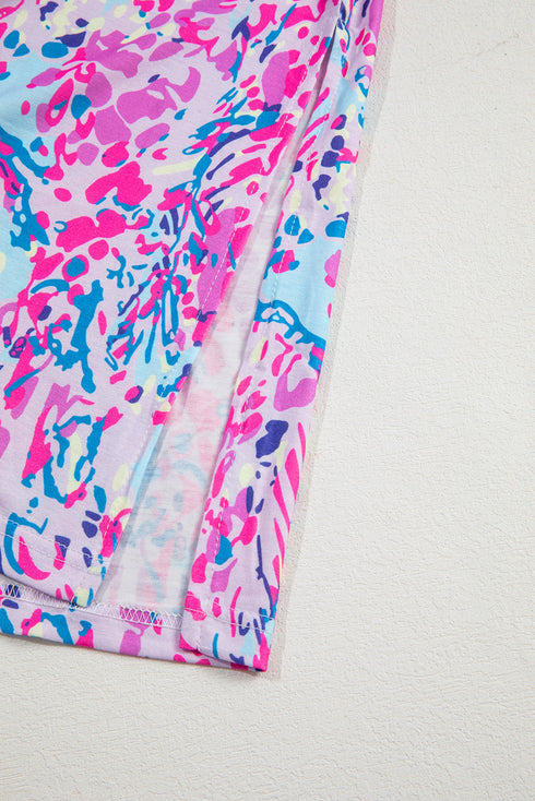 Sleeveless Abstract Print Side Slit Maxi Dress