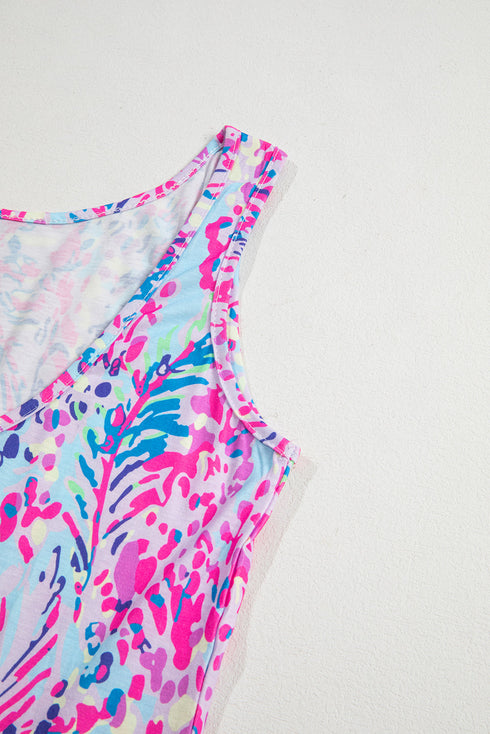 Sleeveless Abstract Print Side Slit Maxi Dress