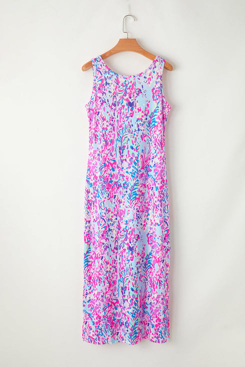Sleeveless Abstract Print Side Slit Maxi Dress