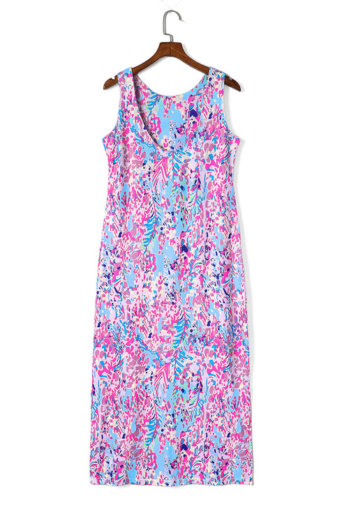 Sleeveless Abstract Print Side Slit Maxi Dress