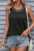 Sleeveless Contrast Stitch Crew Neck Curved Hem Tank Top