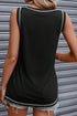 Sleeveless Contrast Stitch Crew Neck Curved Hem Tank Top
