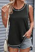 Sleeveless Contrast Stitch Crew Neck Curved Hem Tank Top