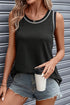 Sleeveless Contrast Stitch Crew Neck Curved Hem Tank Top