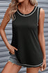 Sleeveless Contrast Stitch Crew Neck Curved Hem Tank Top