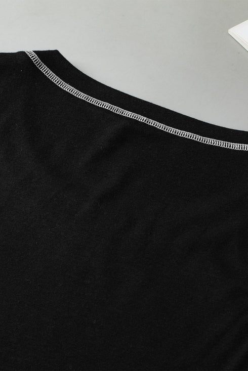 Sleeveless Contrast Stitch Crew Neck Curved Hem Tank Top