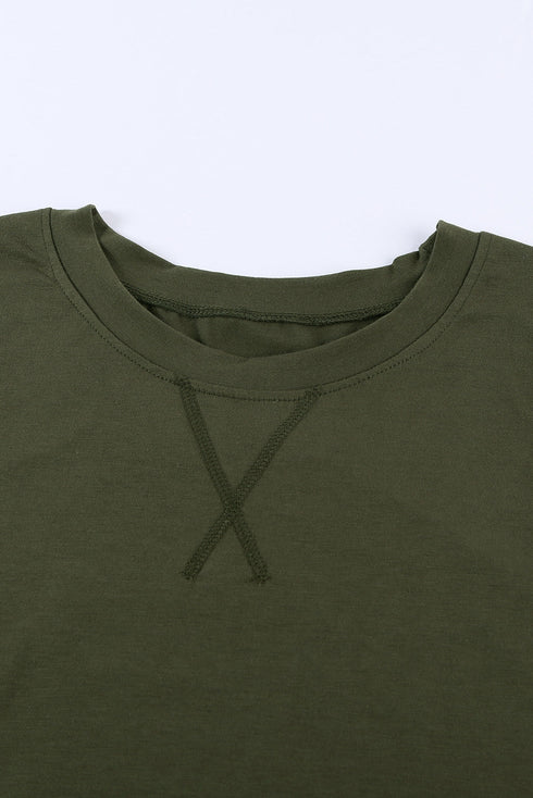 Sleeveless Crew Neck Cross Stitch Detail Casual Tank Top
