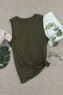 Sleeveless Crew Neck Cross Stitch Detail Casual Tank Top