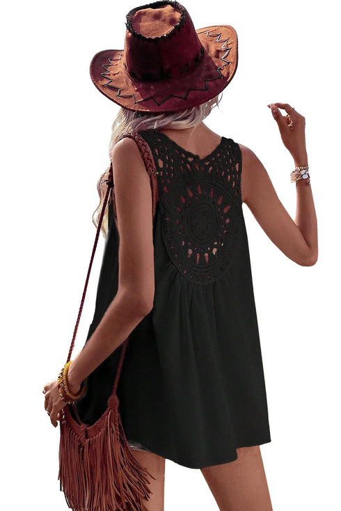 Sleeveless Crochet Medallion Back Flowy Boho Tank Top