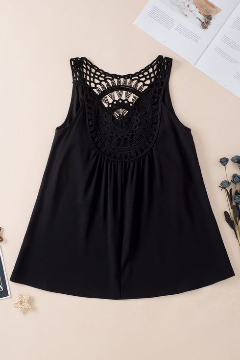 Sleeveless Crochet Medallion Back Flowy Boho Tank Top