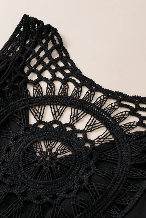 Sleeveless Crochet Medallion Back Flowy Boho Tank Top