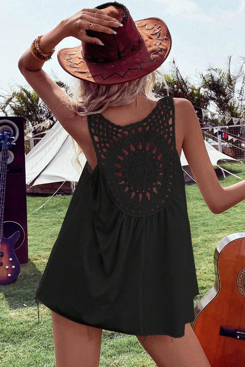 Sleeveless Crochet Medallion Back Flowy Boho Tank Top