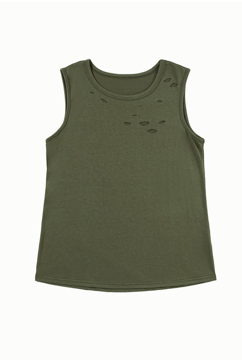 Sleeveless Distressed Cutout Detail Relaxed Fit Tank Top