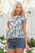 Sleeveless Floral Print Peplum Blouse With Bow Detail