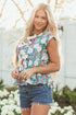 Sleeveless Floral Print Peplum Blouse With Bow Detail