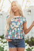 Sleeveless Floral Print Peplum Blouse With Bow Detail